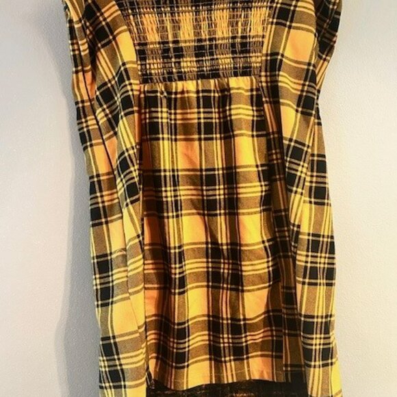 NWOT Social Tourist Yellow and Black Plaid Strapless Mini Dress - Picture 2 of 4